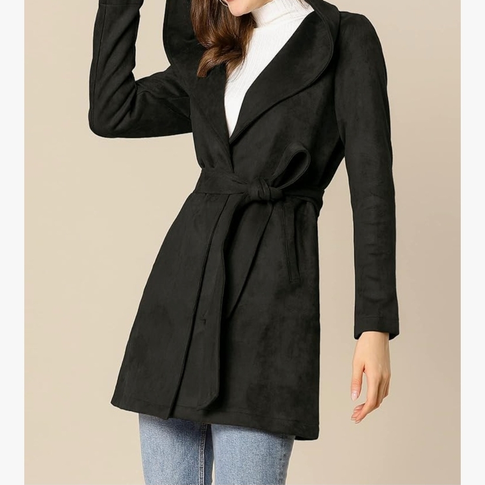 Allegra K Elegant Black Trench Coat